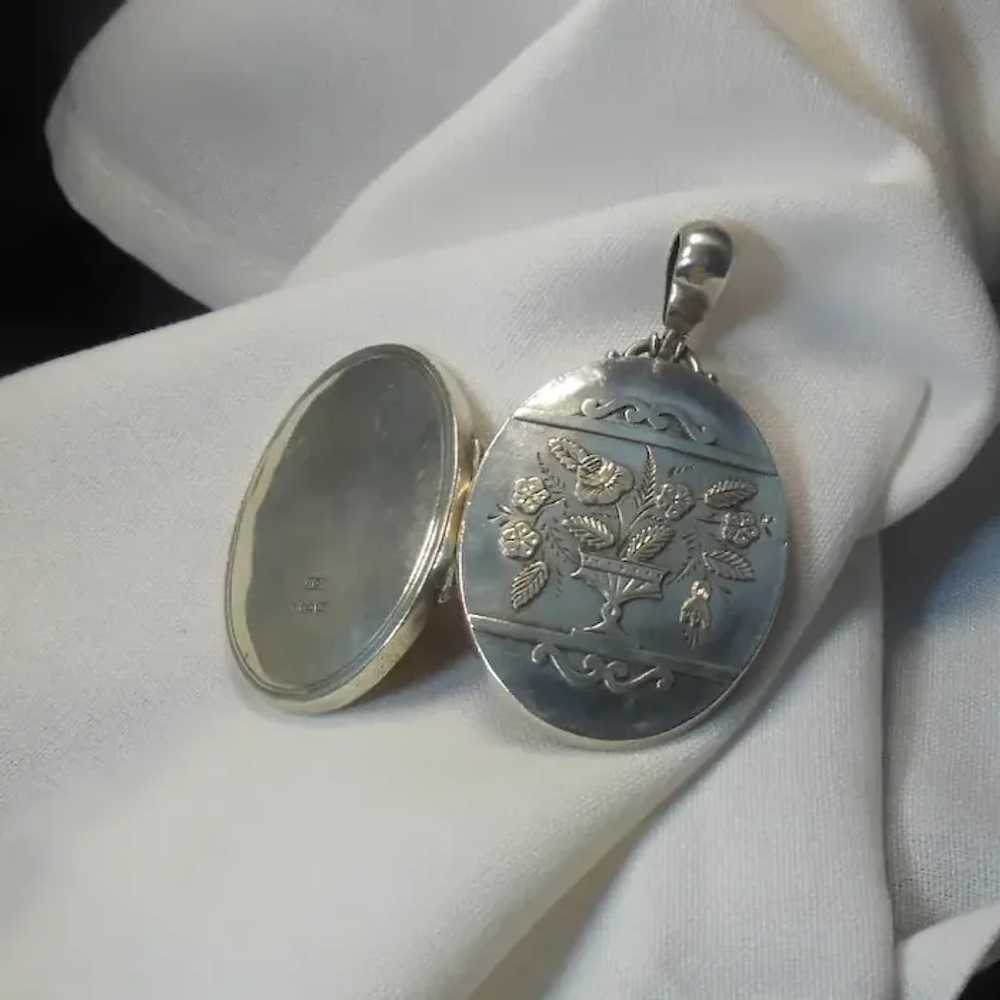 Sterling Silver Victorian Locket Pendant English … - image 9