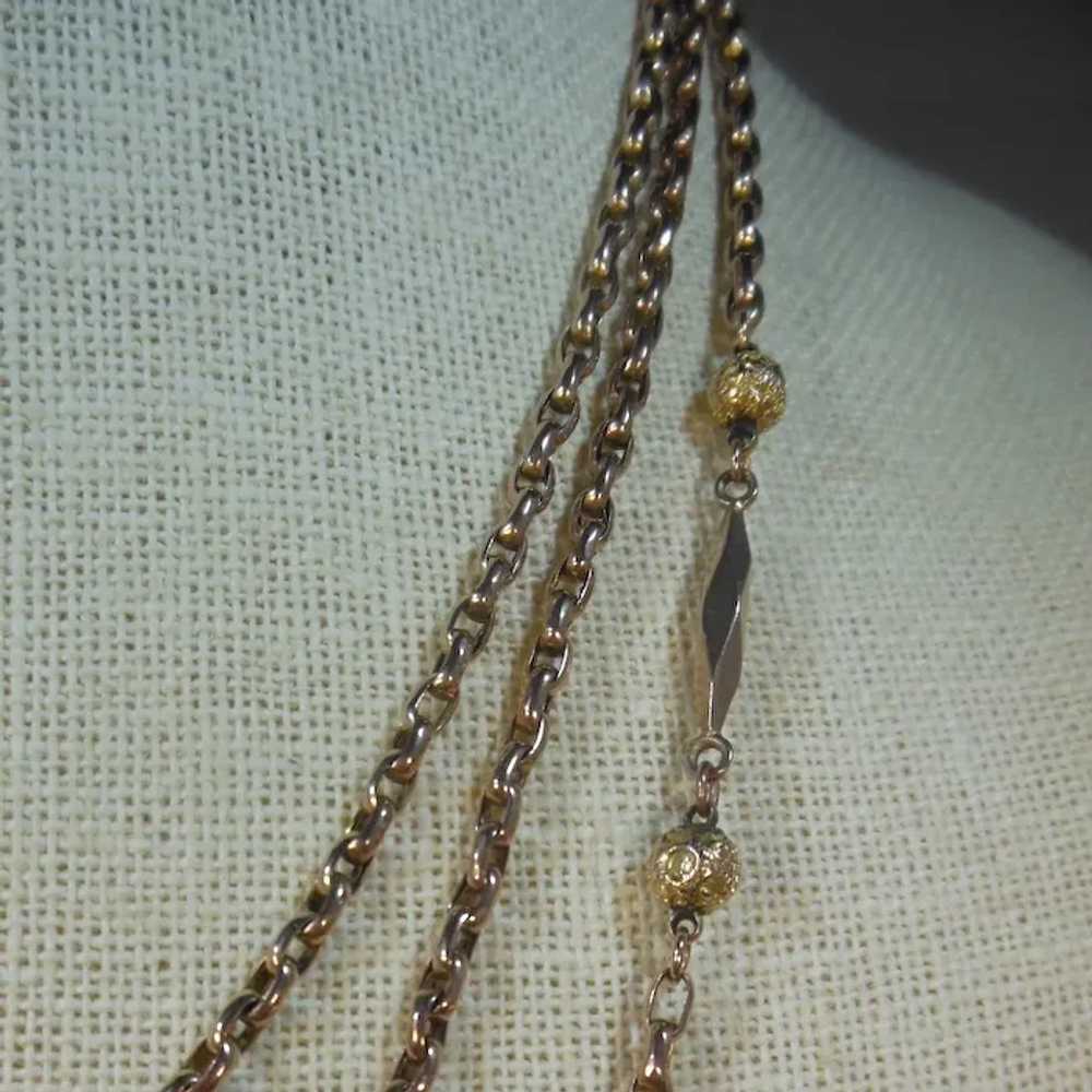 Antique Edwardian 9 Kt Rose Gold Guard Neck Chain - image 3