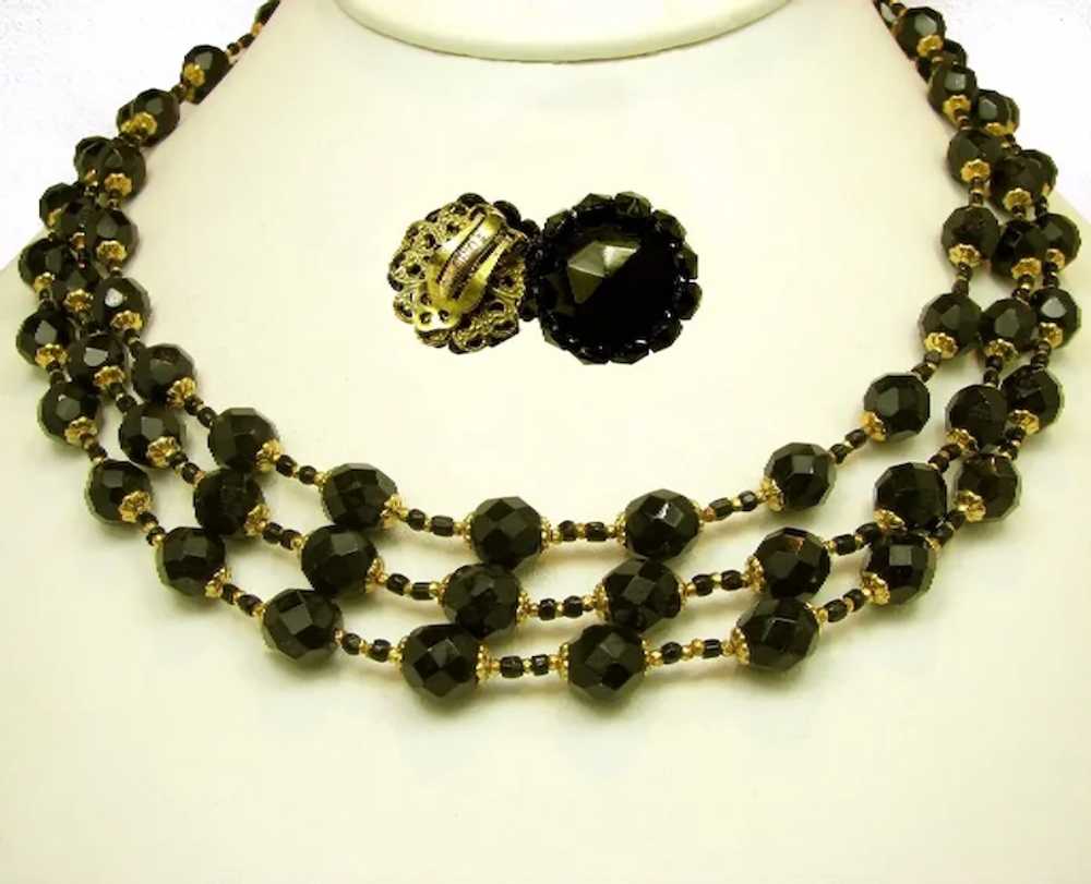 ~c.1950's De MARIO 3-Strand Necklace ~ Vintage Bl… - image 5