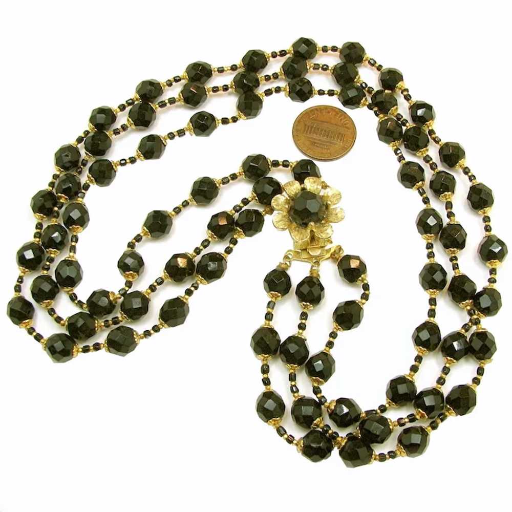 ~c.1950's De MARIO 3-Strand Necklace ~ Vintage Bl… - image 6