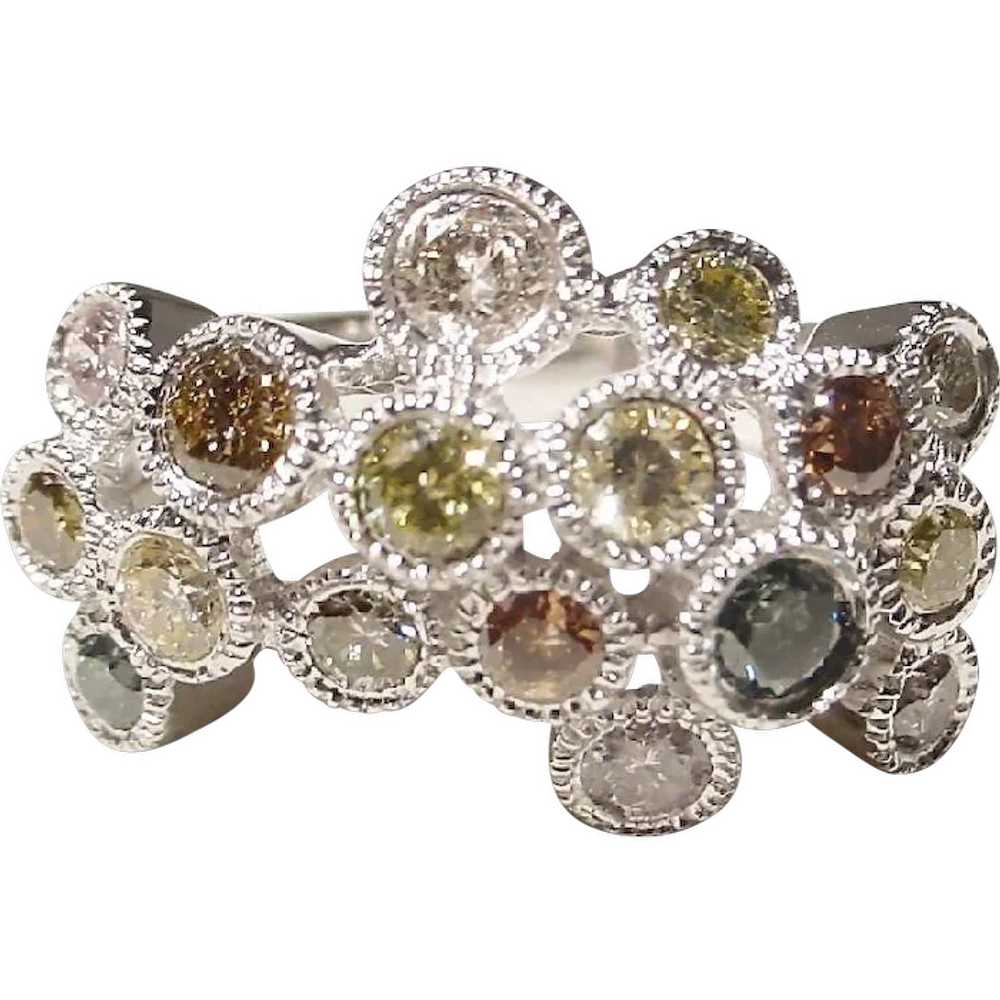 Dazzling Colored Diamond Ring 18K Ruffled Bubbles - image 1