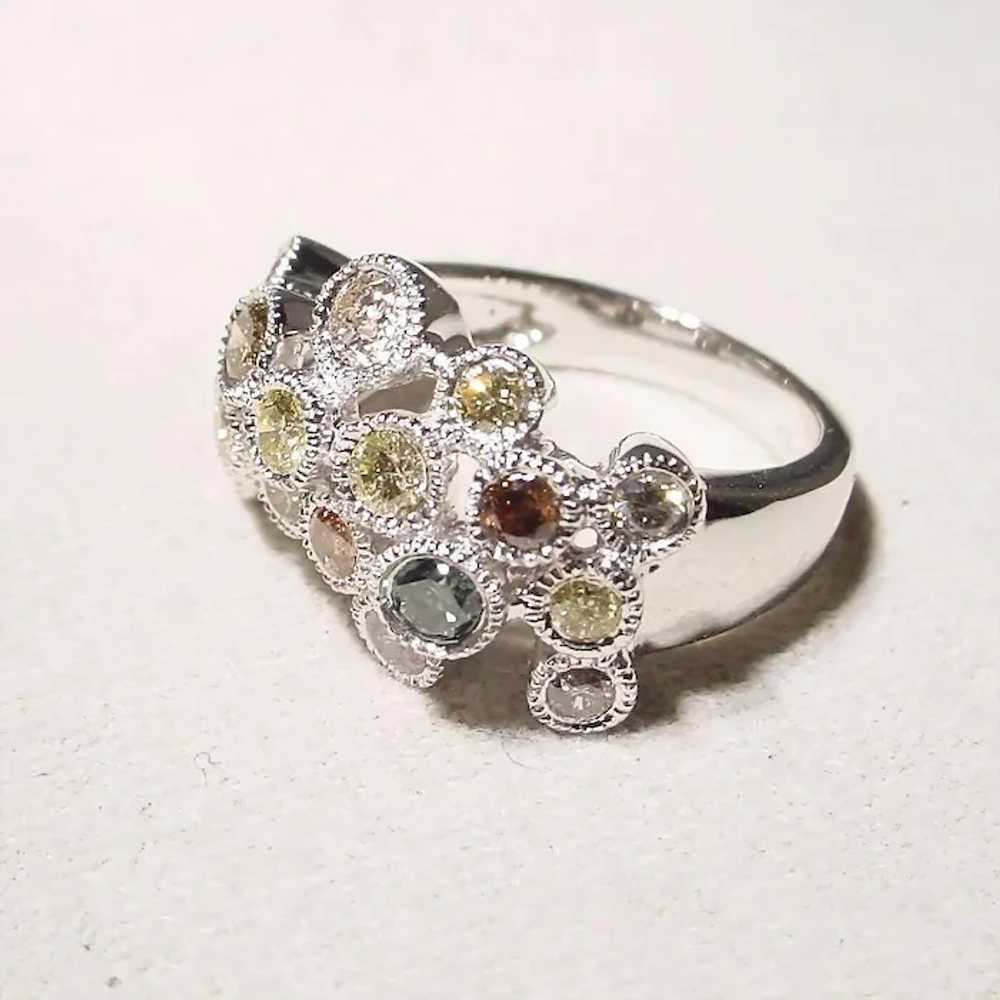 Dazzling Colored Diamond Ring 18K Ruffled Bubbles - image 2