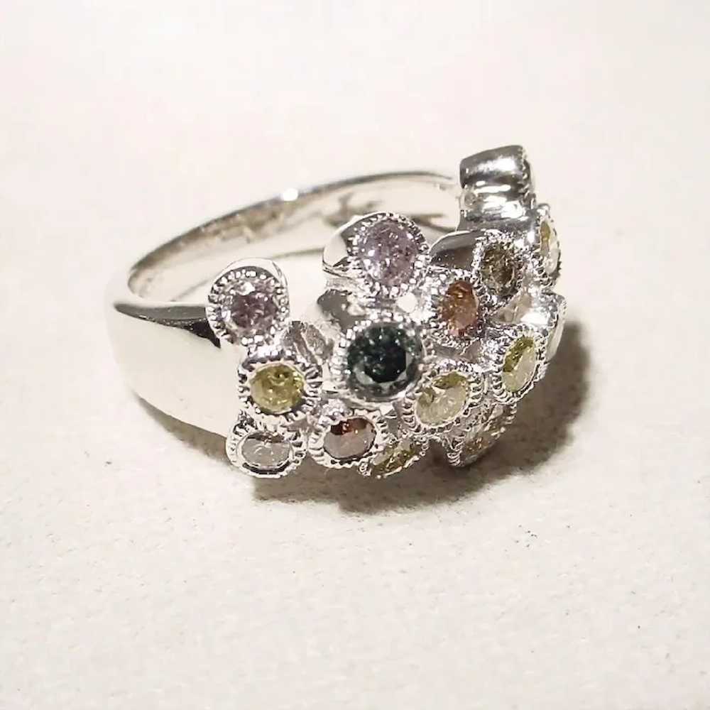 Dazzling Colored Diamond Ring 18K Ruffled Bubbles - image 3
