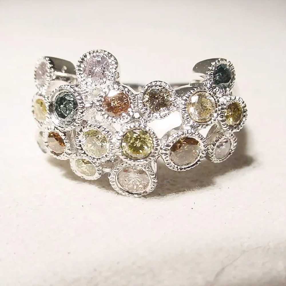 Dazzling Colored Diamond Ring 18K Ruffled Bubbles - image 4