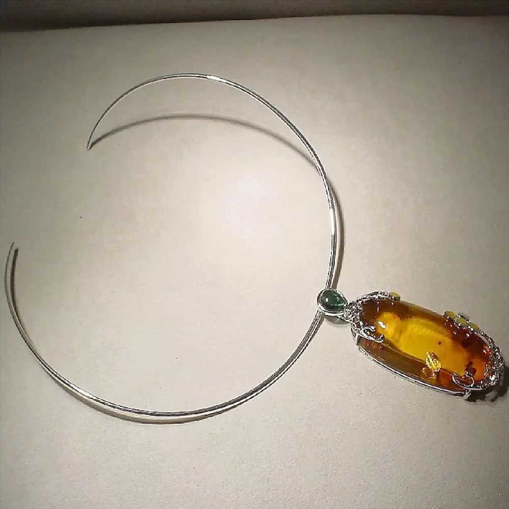 Giant Amber Pendant Elongate Shaped Dome Silver 7… - image 6