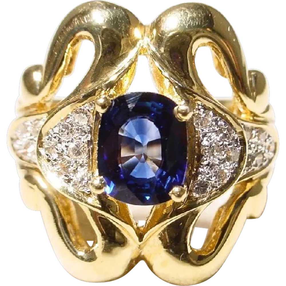 Luxurious Blue Sapphire Diamond Ring 18K - image 1