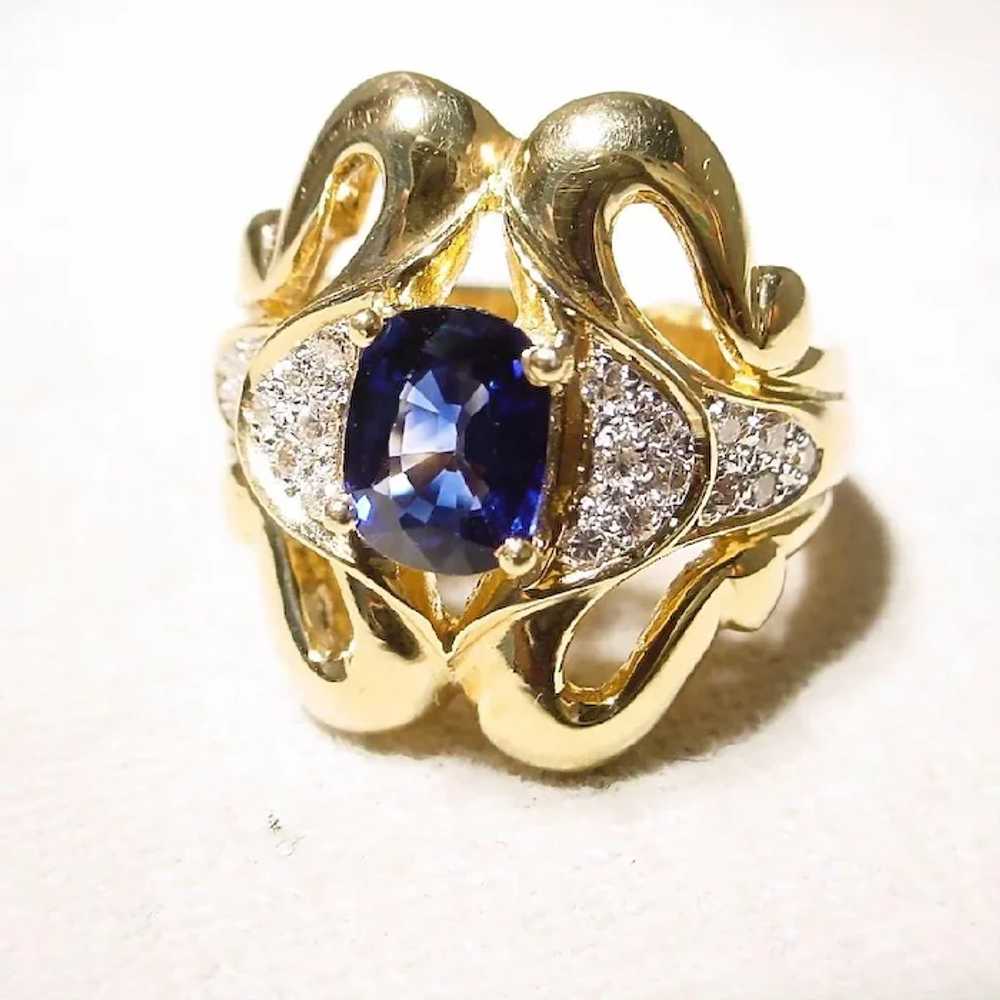Luxurious Blue Sapphire Diamond Ring 18K - image 2