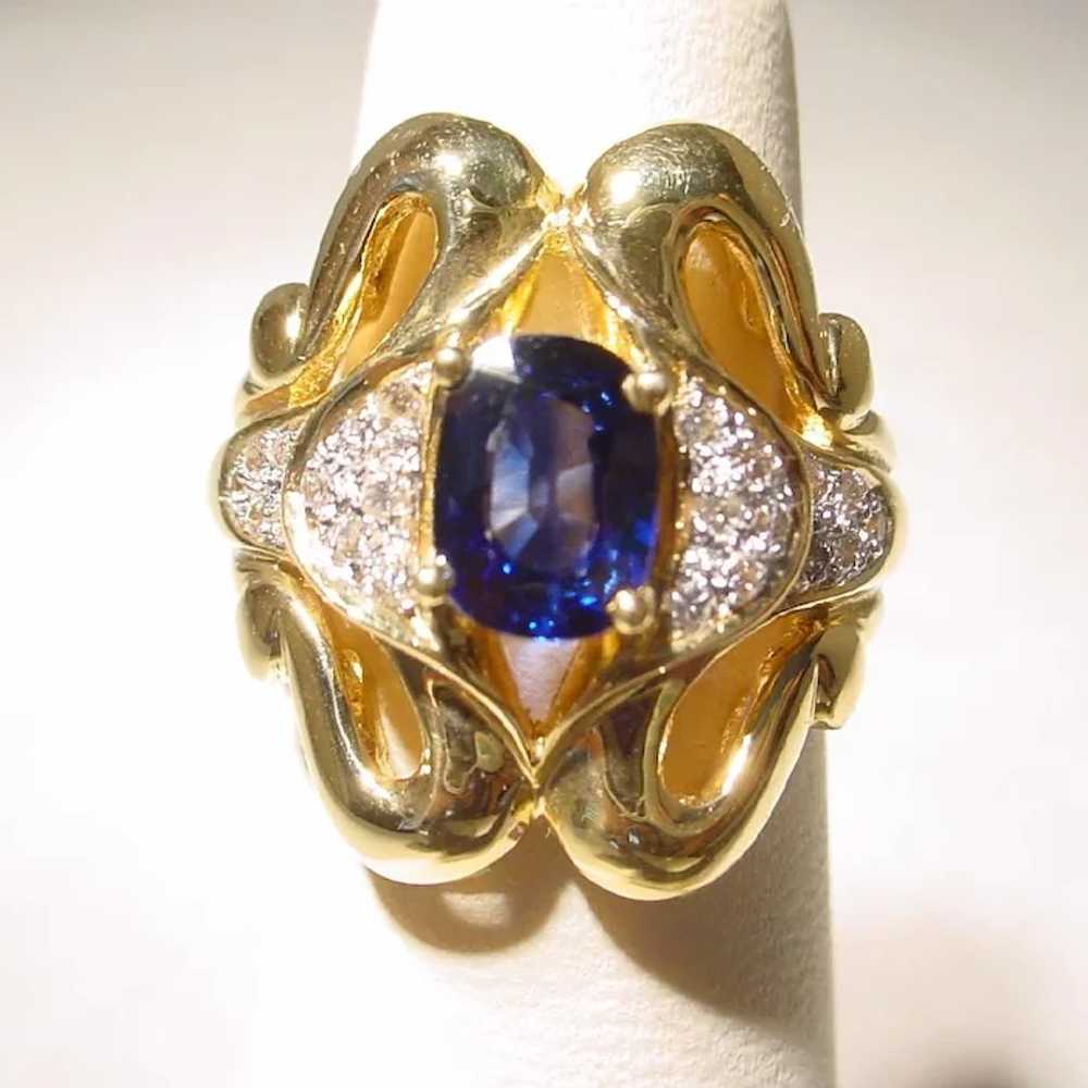 Luxurious Blue Sapphire Diamond Ring 18K - image 5