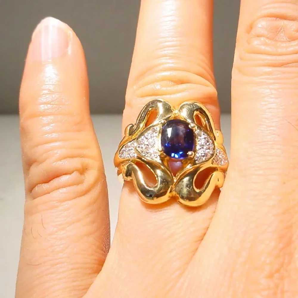Luxurious Blue Sapphire Diamond Ring 18K - image 6