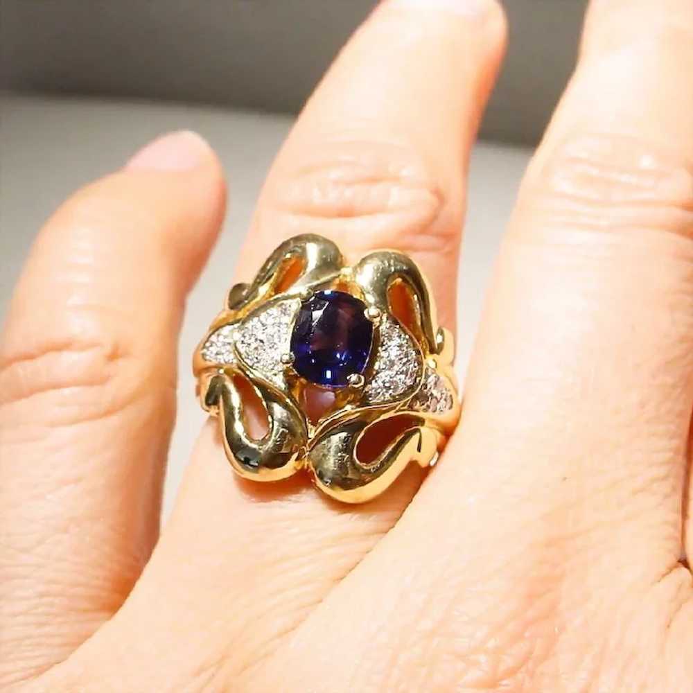 Luxurious Blue Sapphire Diamond Ring 18K - image 7