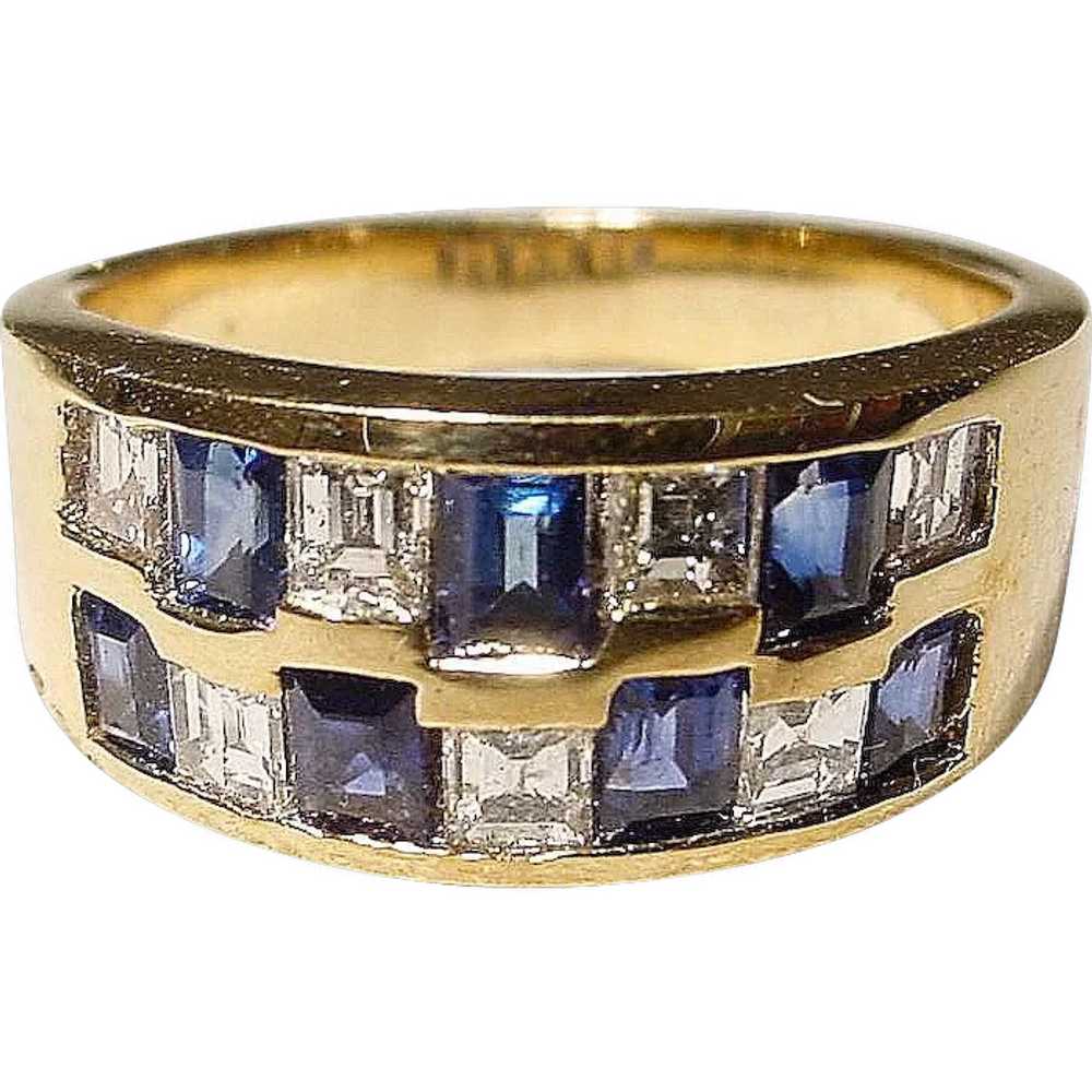 Awesome Patterned Squared Sapphire Diamond Ring 1… - image 1