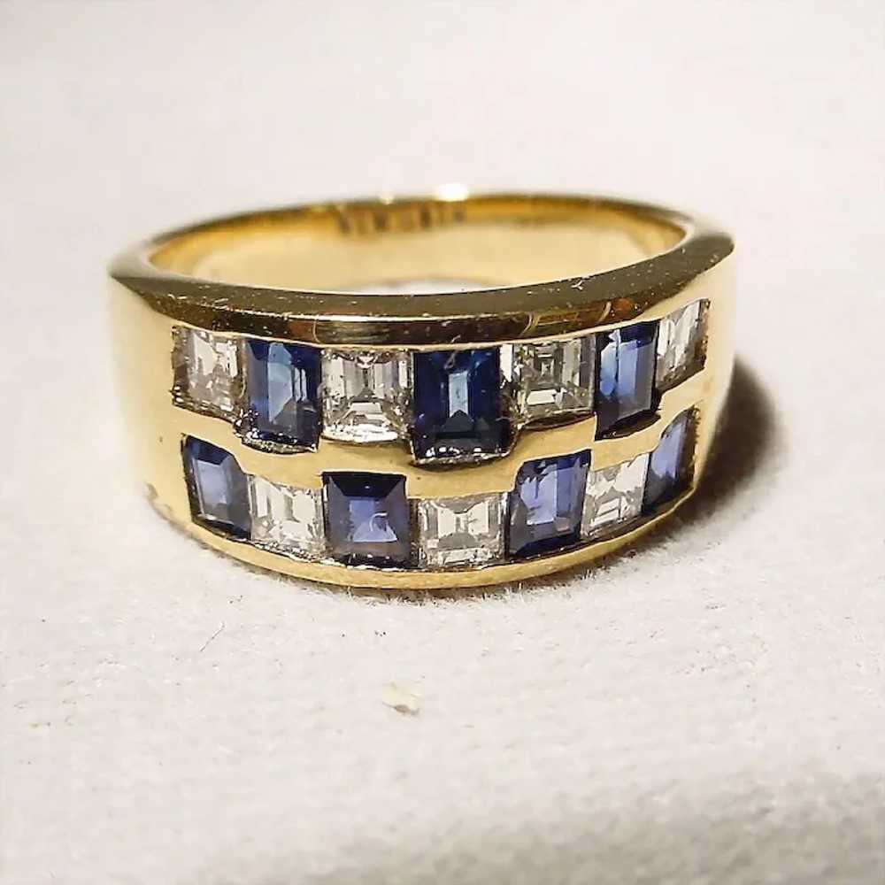 Awesome Patterned Squared Sapphire Diamond Ring 1… - image 2
