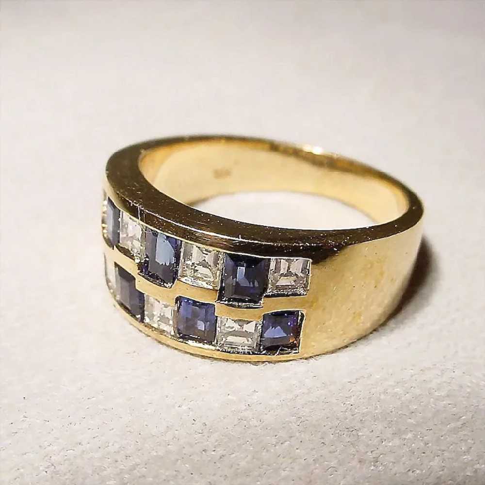 Awesome Patterned Squared Sapphire Diamond Ring 1… - image 3