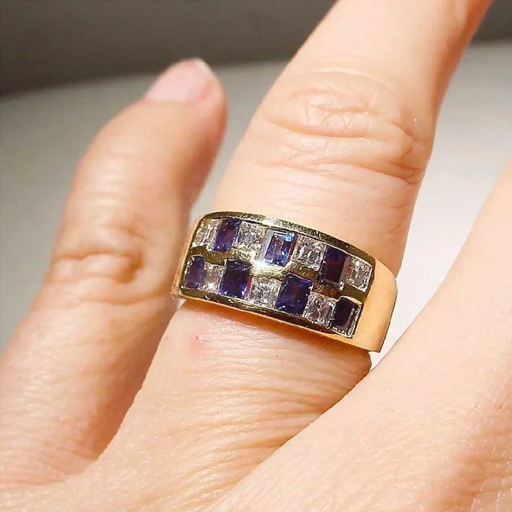 Awesome Patterned Squared Sapphire Diamond Ring 1… - image 7