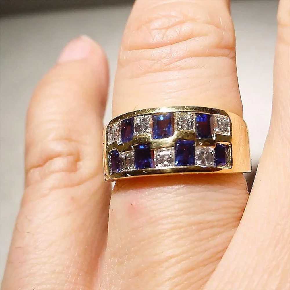 Awesome Patterned Squared Sapphire Diamond Ring 1… - image 8