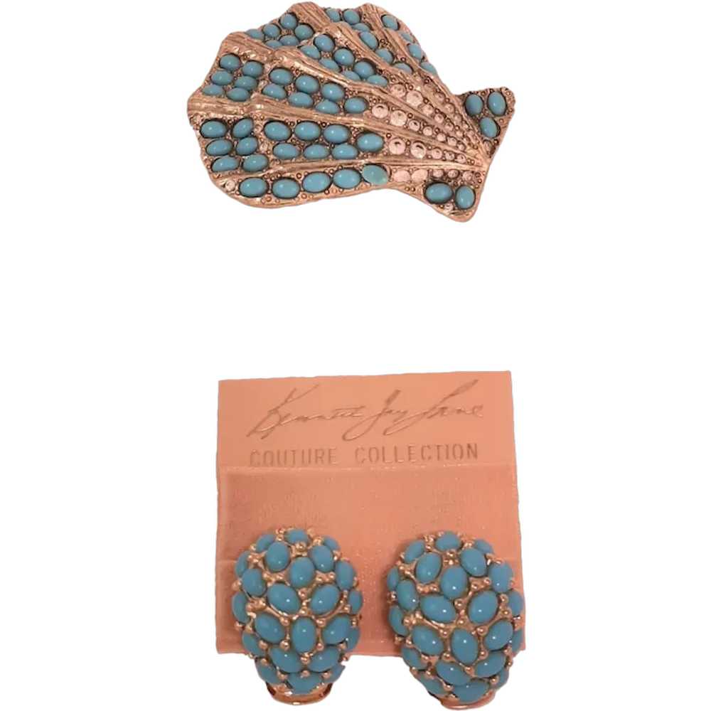 Vintage Kenneth Jay Lane Clip On Earrings and Bro… - image 1