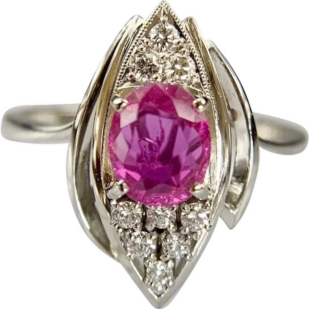 Vintage Platinum Natural Pink Sapphire and Diamon… - image 1