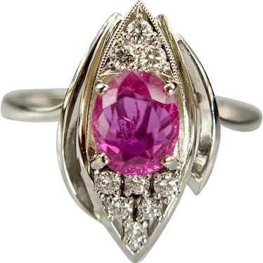 Vintage Platinum Natural Pink Sapphire and Diamon… - image 1