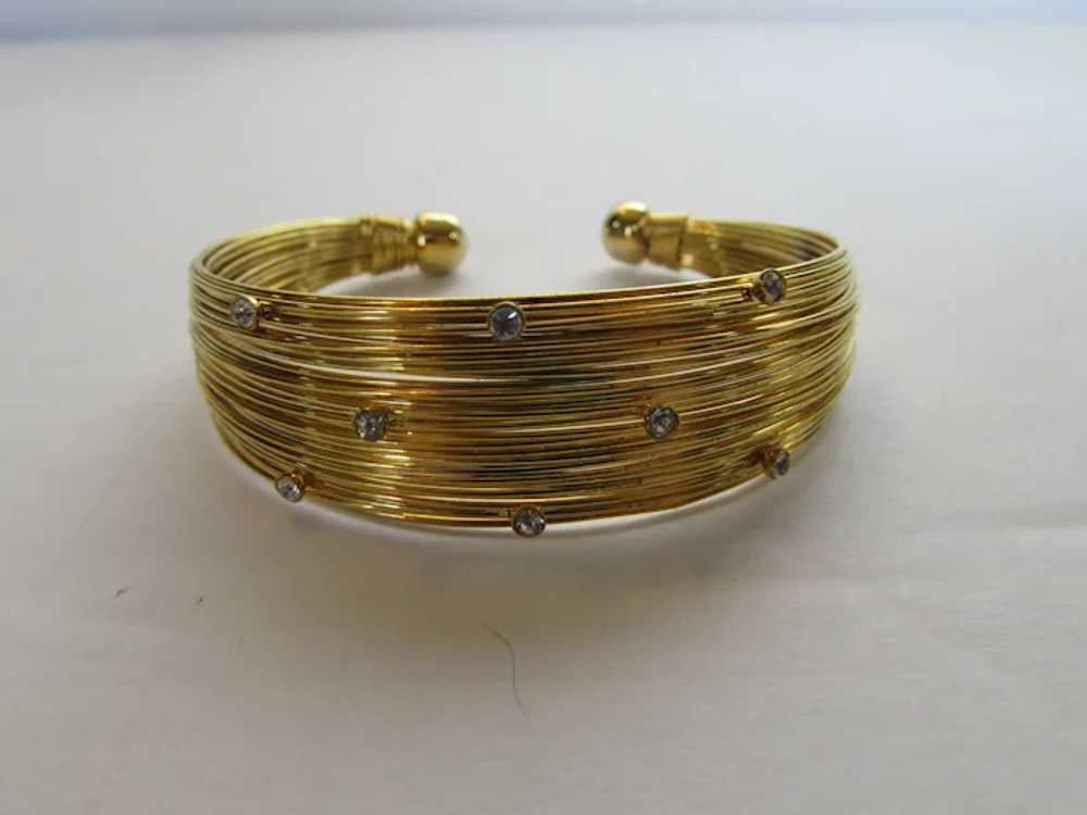 Mid-Century Modern Gold Tone Wire Bracelet and Ea… - image 3