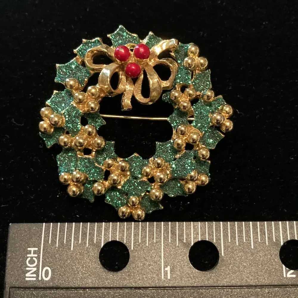 Sparkly Christmas Holly Wreath Pin - image 3