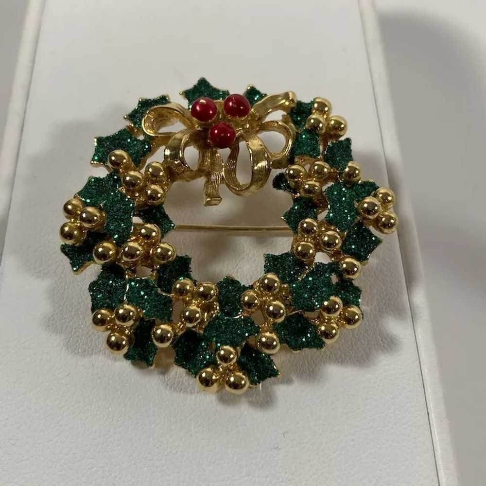 Sparkly Christmas Holly Wreath Pin - image 5