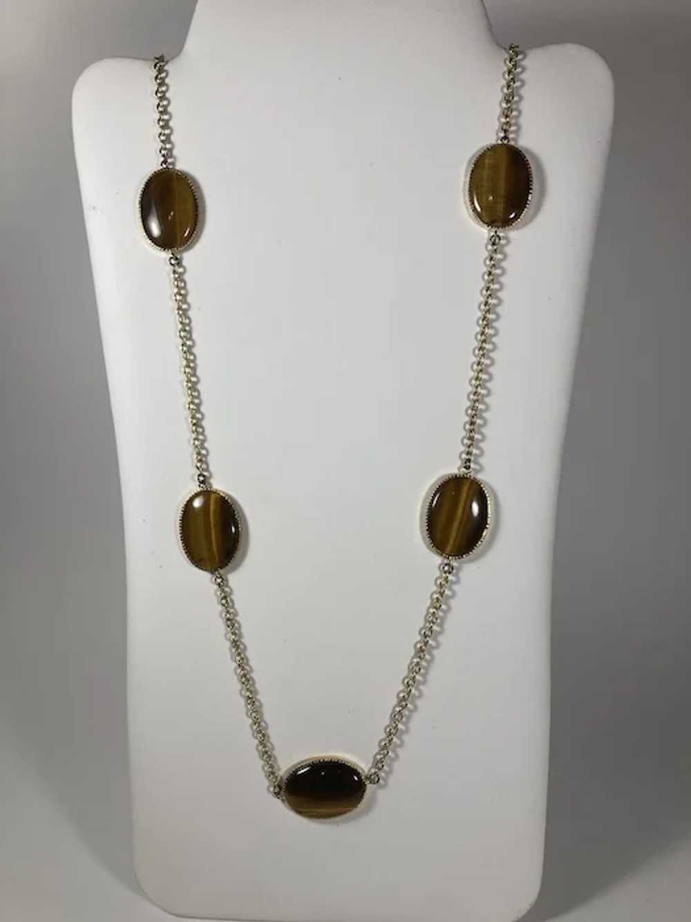 Tiger's Eye Ovals on Gold Tone Chain - image 2