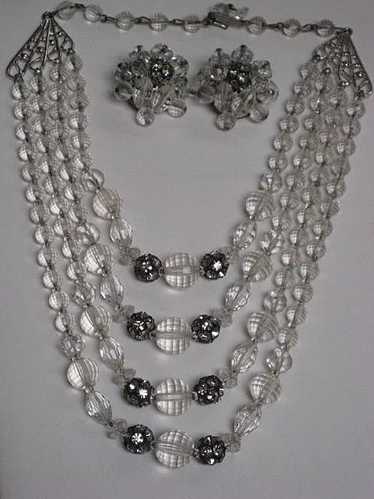 Vintage Clear Multi Faceted Beaded & Rhinestone Ro