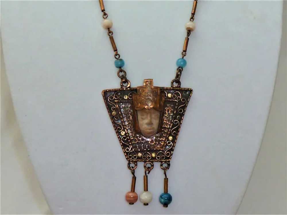 Mexican Clay Mask Agate Copper Vintage Necklace - image 5