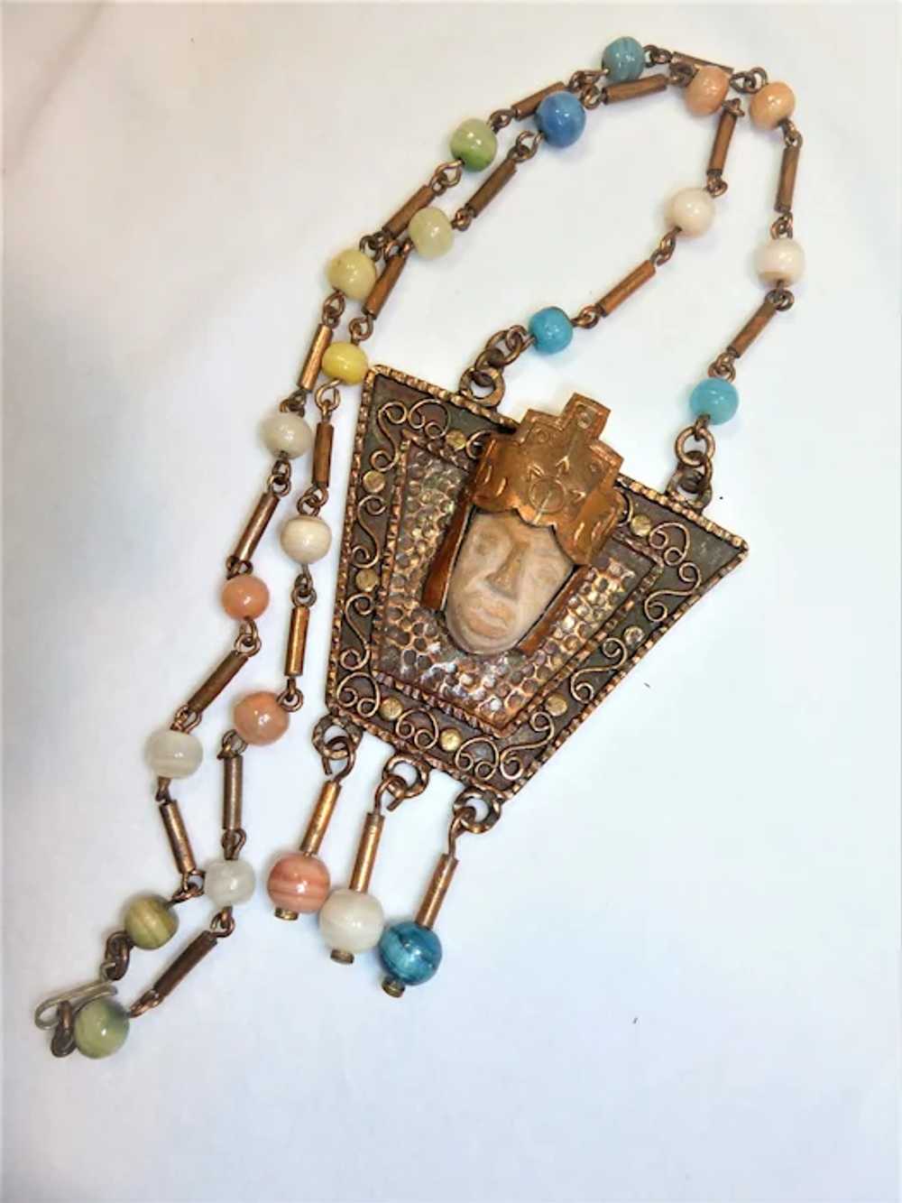 Mexican Clay Mask Agate Copper Vintage Necklace - image 7