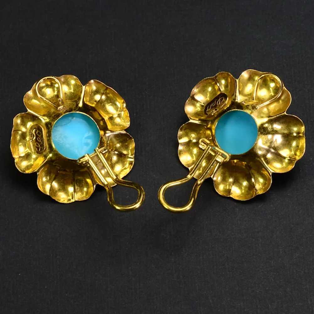 24ct Turquoise 18k Gold Earrings Vintage Estate - image 5