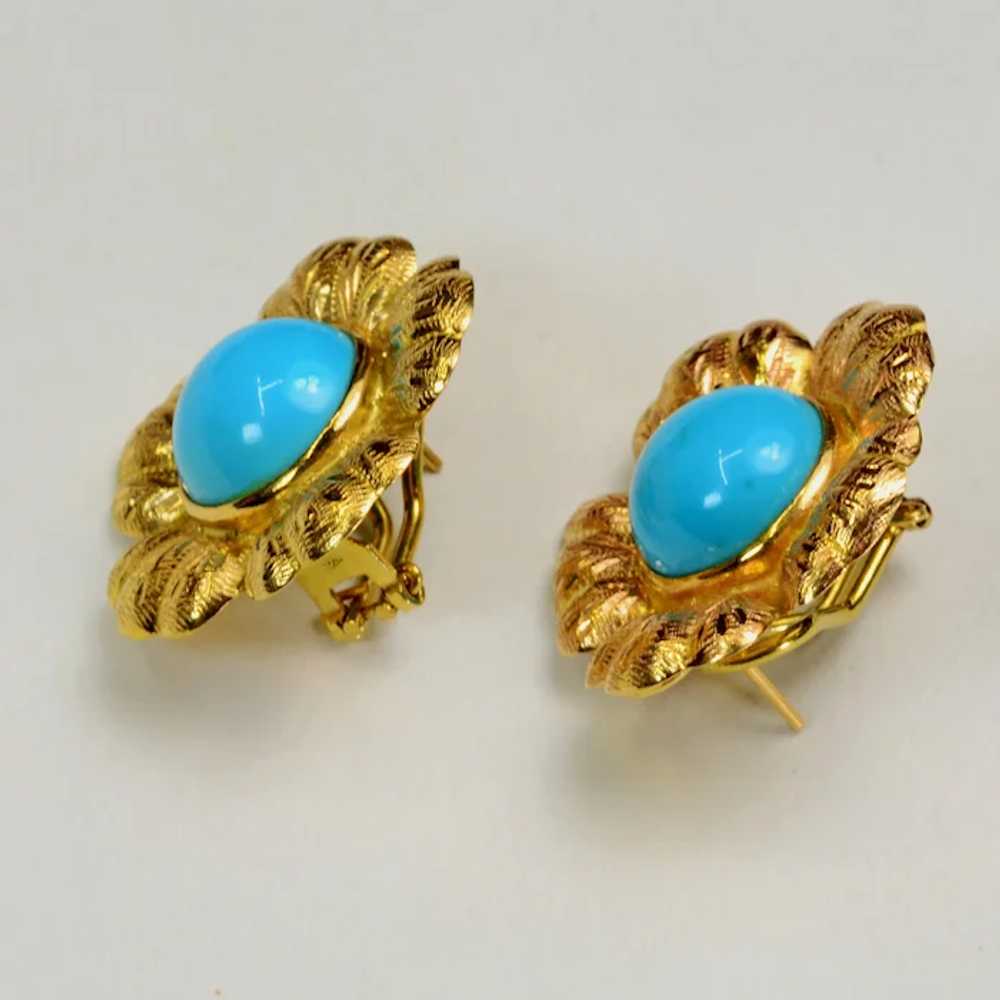 24ct Turquoise 18k Gold Earrings Vintage Estate - image 7