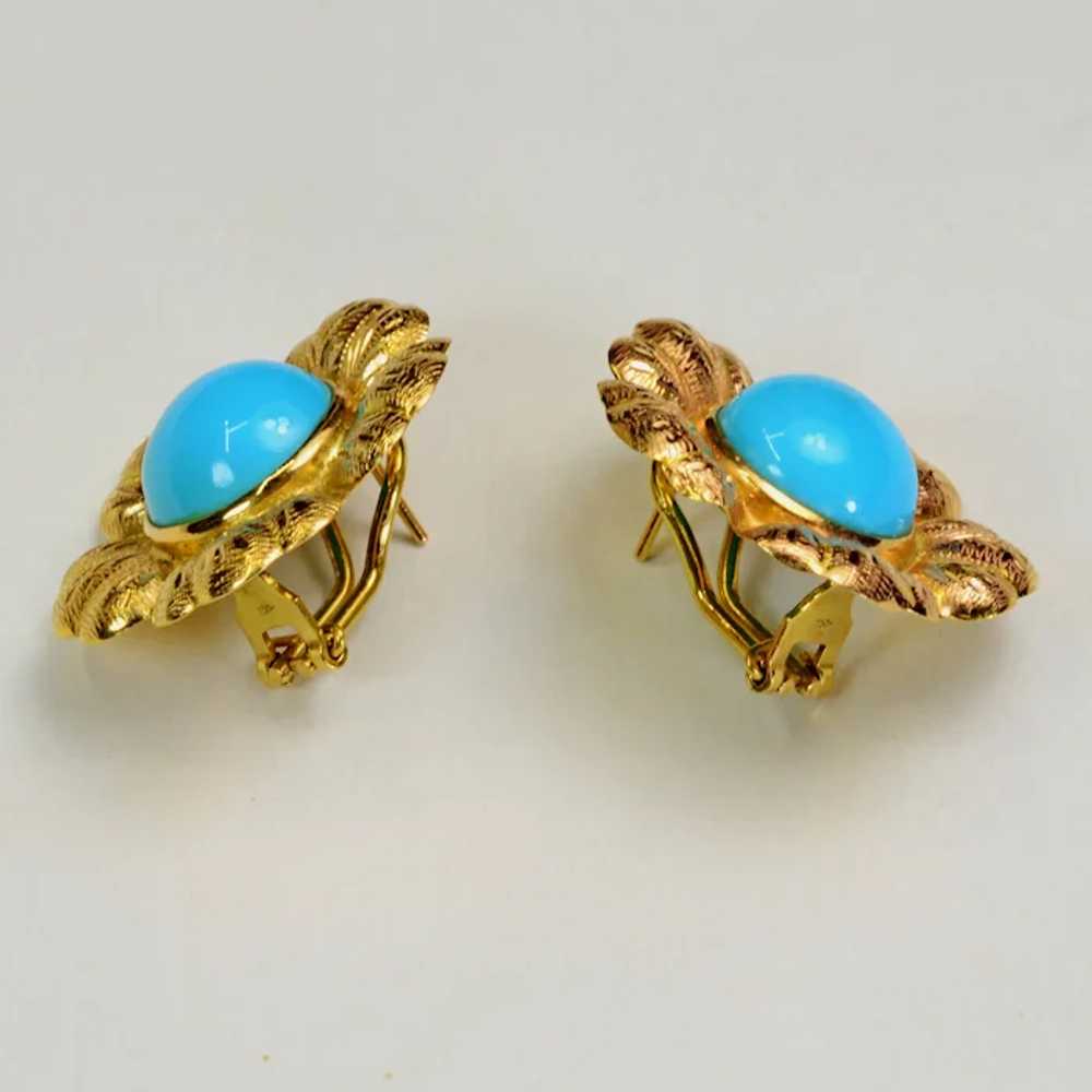 24ct Turquoise 18k Gold Earrings Vintage Estate - image 8