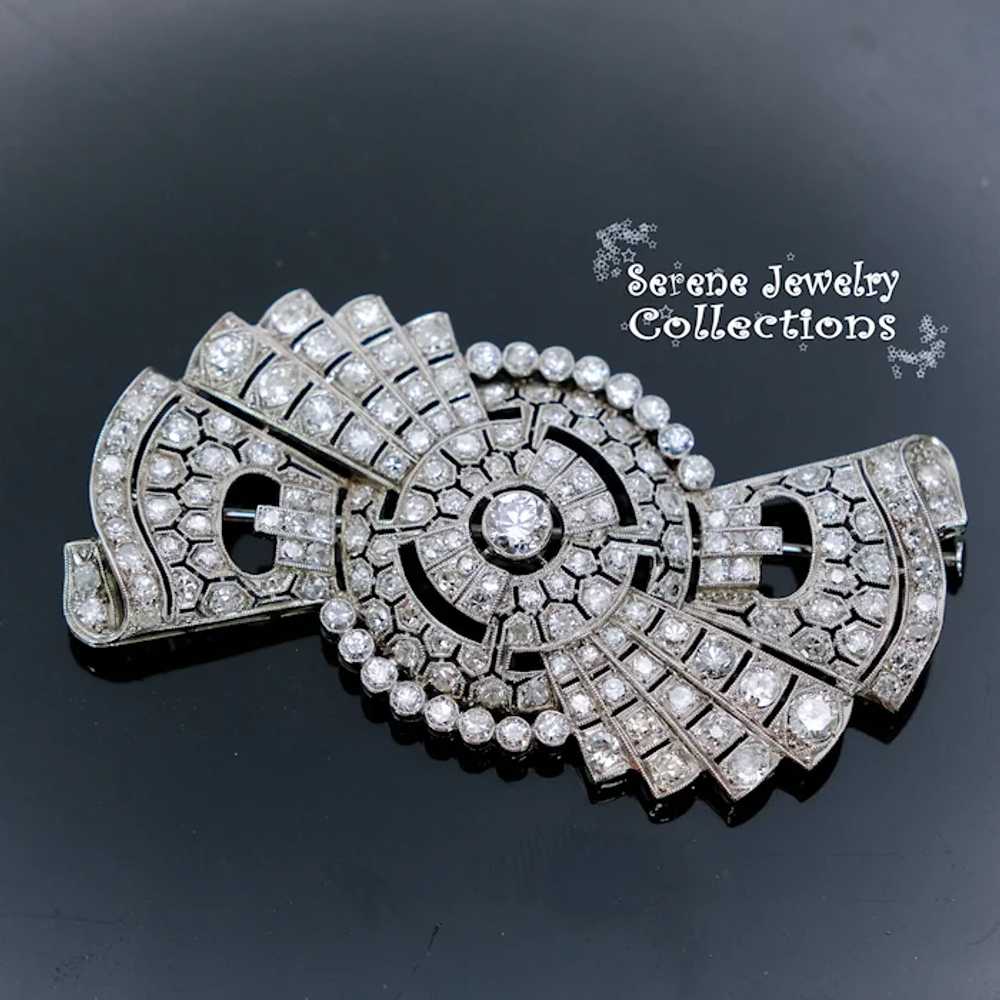 Art Deco 5CT Diamond Platinum Brooch Vintage - image 6