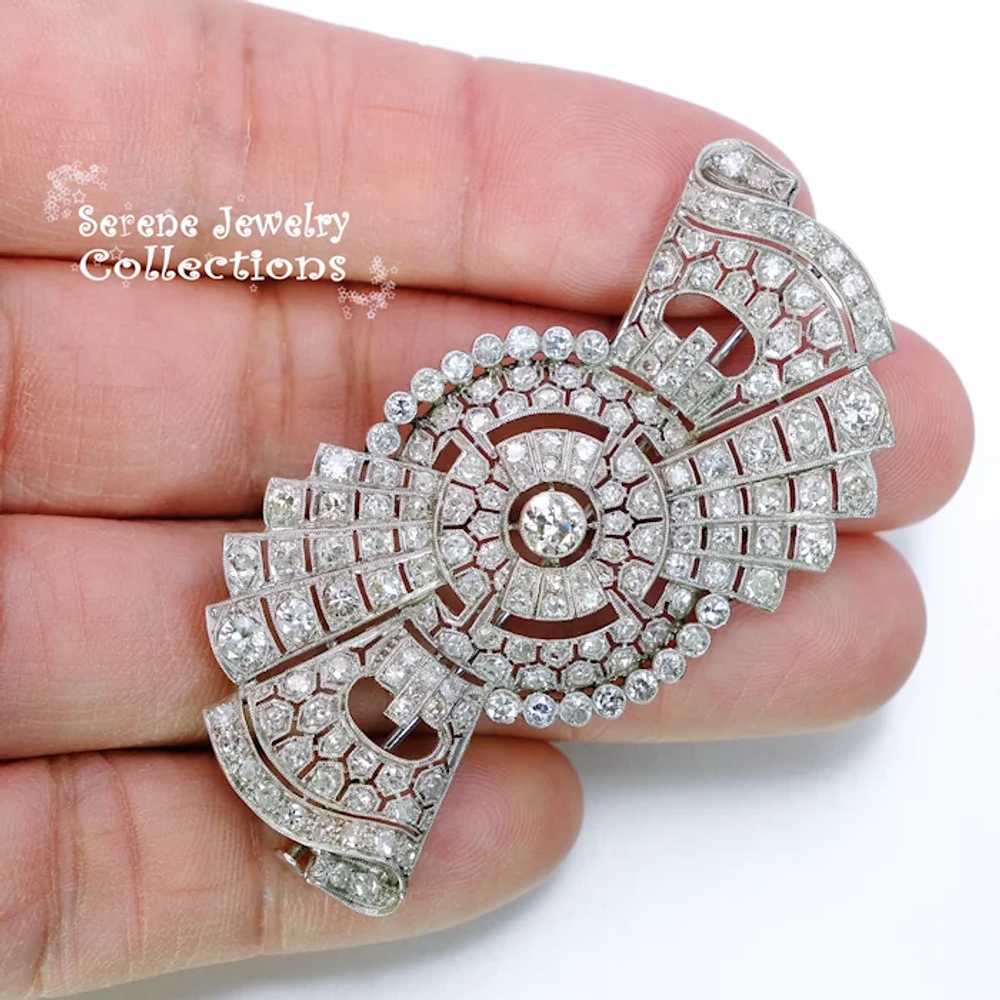 Art Deco 5CT Diamond Platinum Brooch Vintage - image 7