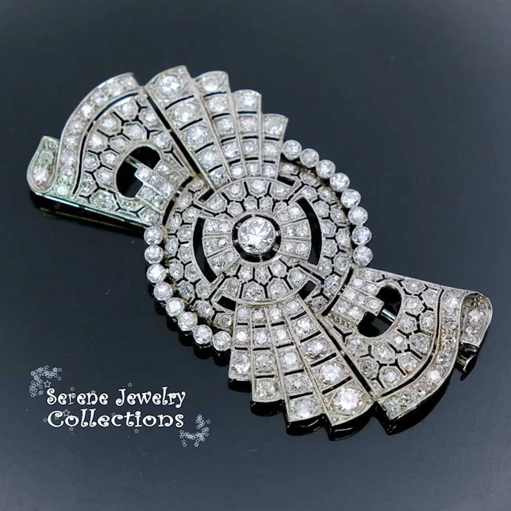 Art Deco 5CT Diamond Platinum Brooch Vintage - image 8