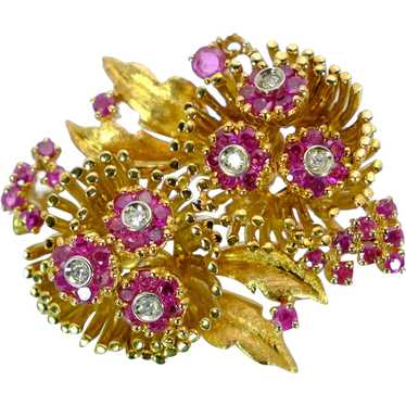 En Tremblant Ruby Diamond 18k Yellow Gold Flower … - image 1