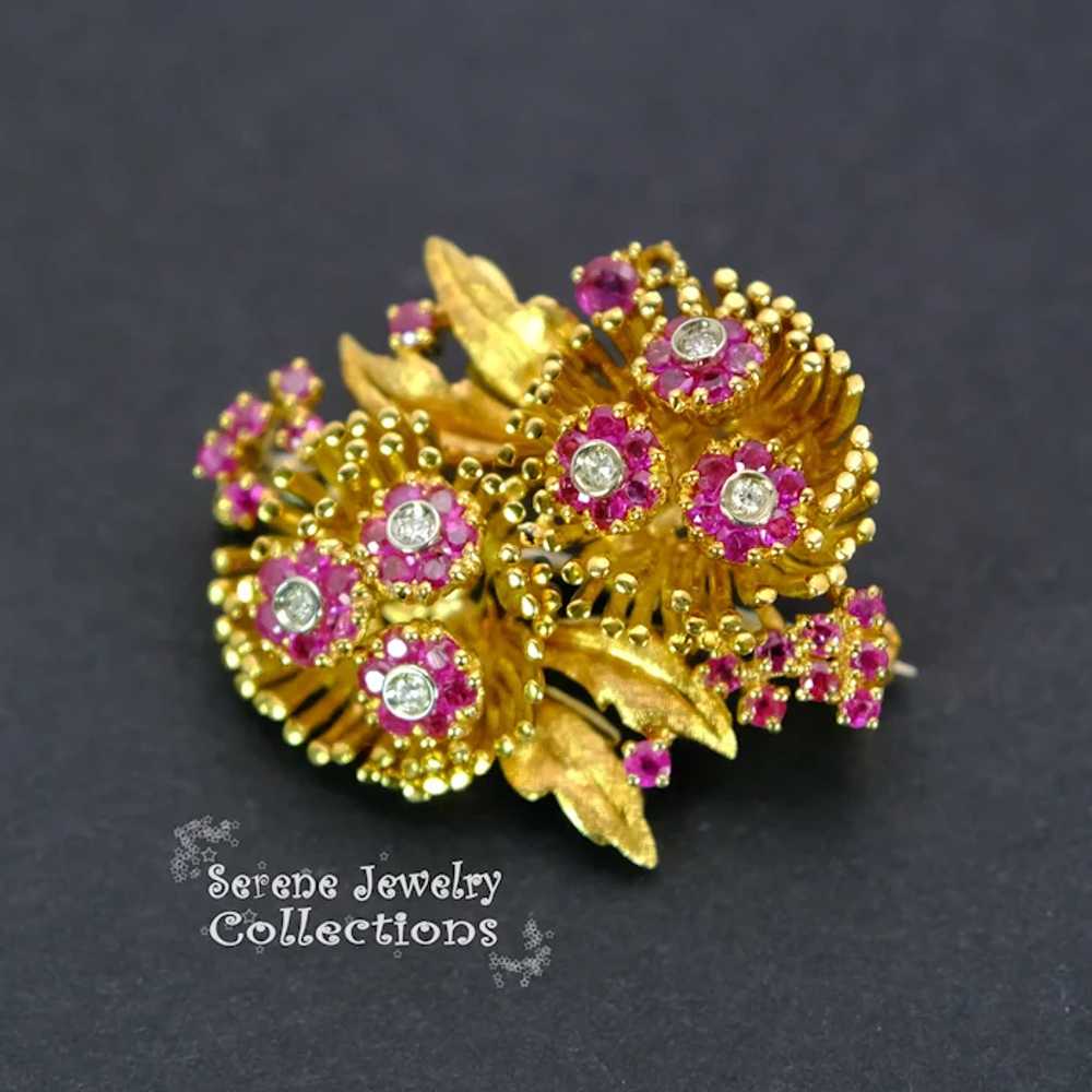 En Tremblant Ruby Diamond 18k Yellow Gold Flower … - image 2