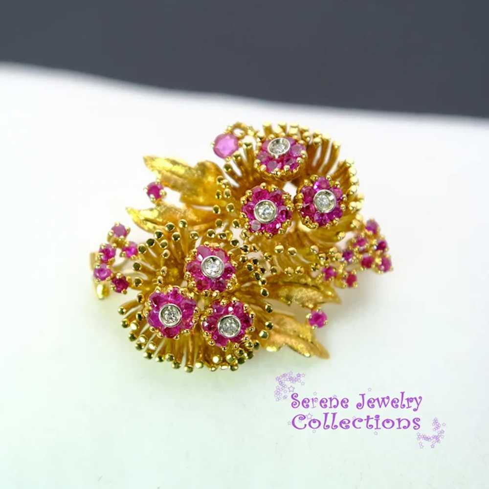 En Tremblant Ruby Diamond 18k Yellow Gold Flower … - image 4