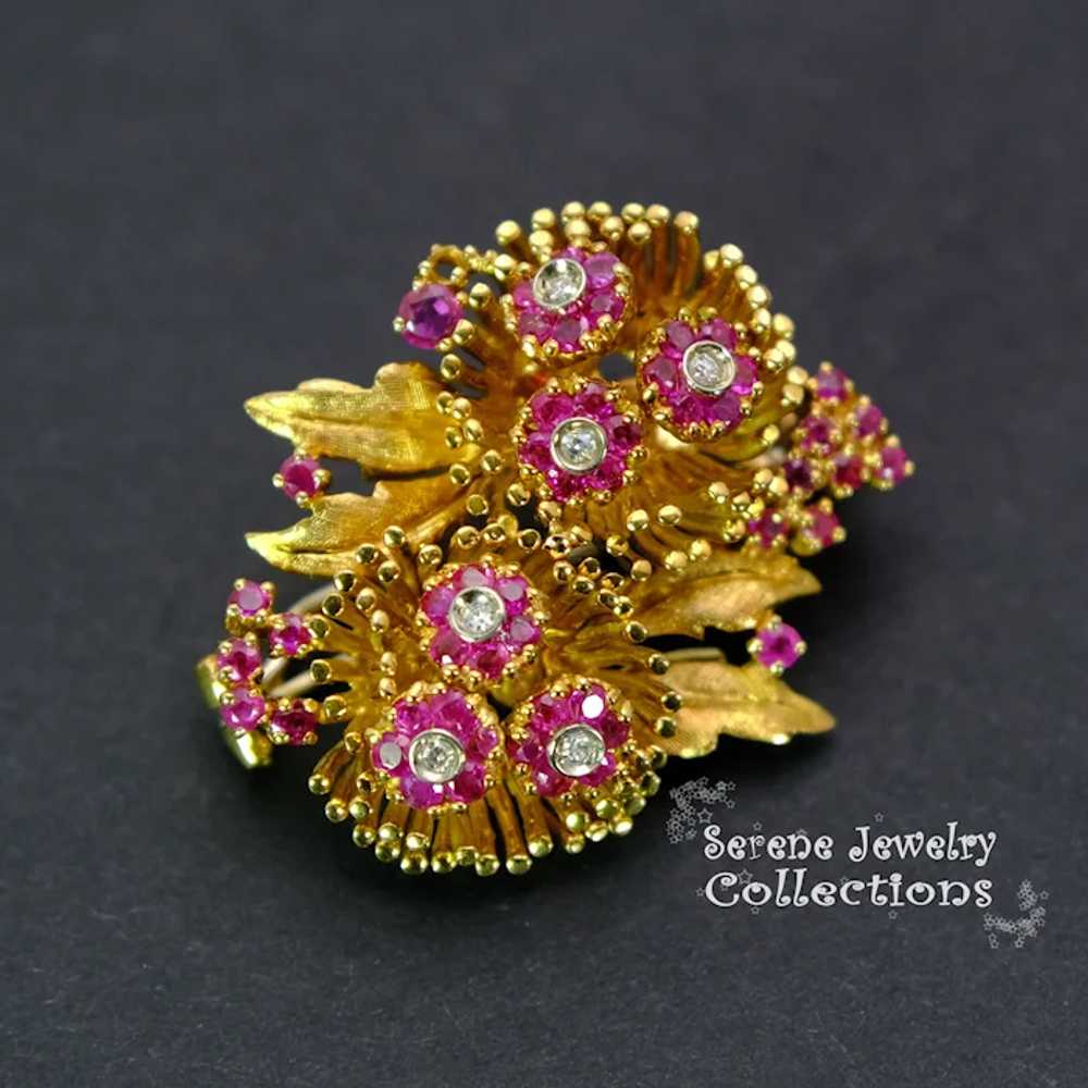 En Tremblant Ruby Diamond 18k Yellow Gold Flower … - image 5