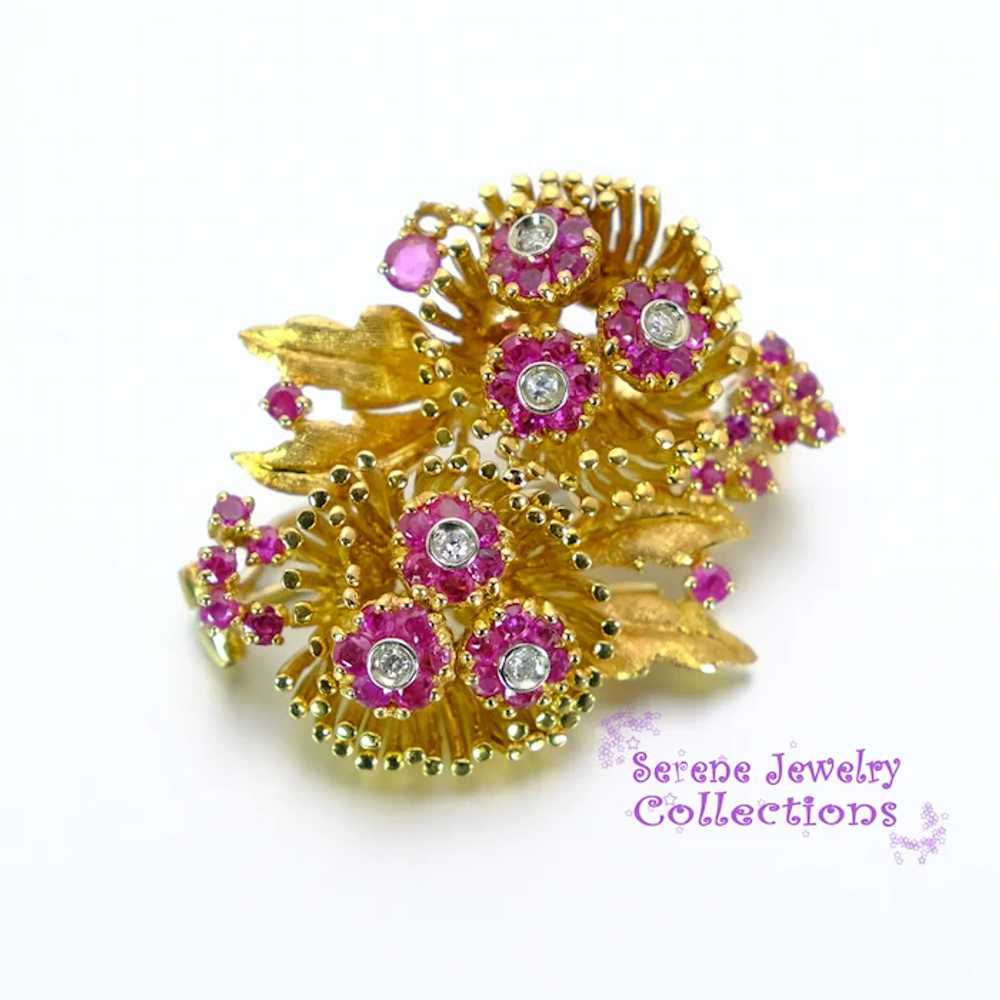 En Tremblant Ruby Diamond 18k Yellow Gold Flower … - image 8