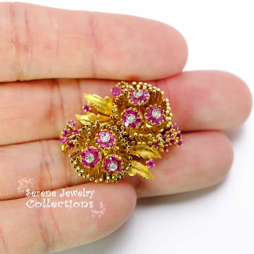 En Tremblant Ruby Diamond 18k Yellow Gold Flower … - image 9