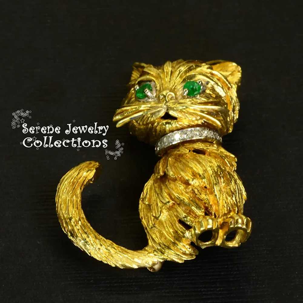 Tiffany Emerald Diamond 18k Yellow Gold Cat Brooc… - image 10