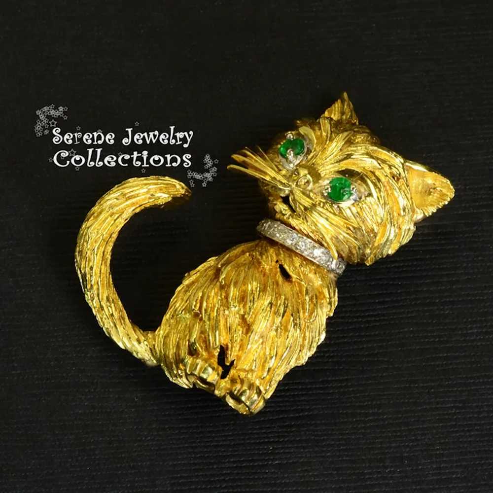 Tiffany Emerald Diamond 18k Yellow Gold Cat Brooc… - image 8