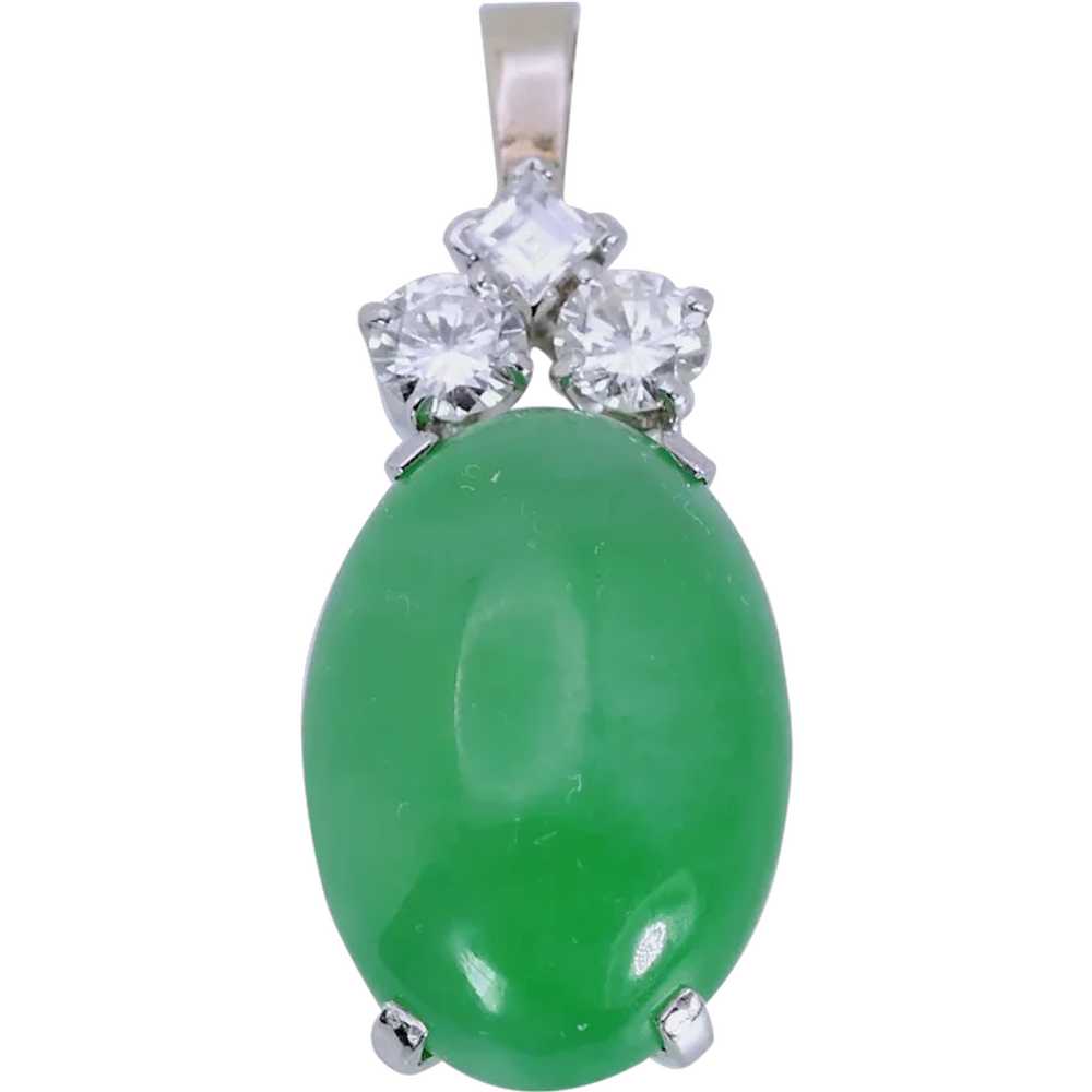 25CT A Jade Jadeite Diamond Platinum Vintage Pend… - image 1