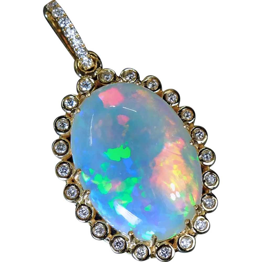 18k Solid Yellow Gold 26.81CT Oval Solid Opal 0.7… - image 1