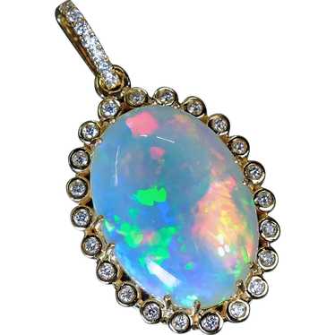 18k Solid Yellow Gold 26.81CT Oval Solid Opal 0.7… - image 1