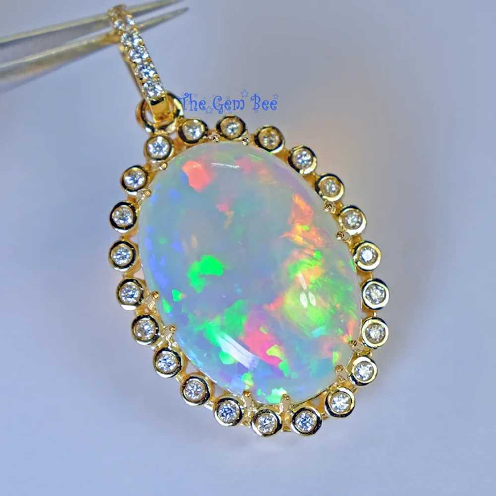 18k Solid Yellow Gold 26.81CT Oval Solid Opal 0.7… - image 2