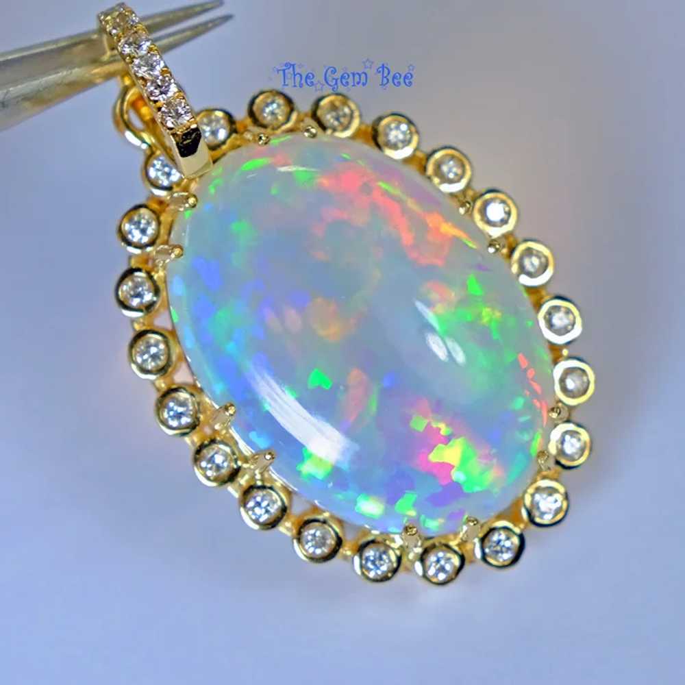 18k Solid Yellow Gold 26.81CT Oval Solid Opal 0.7… - image 5