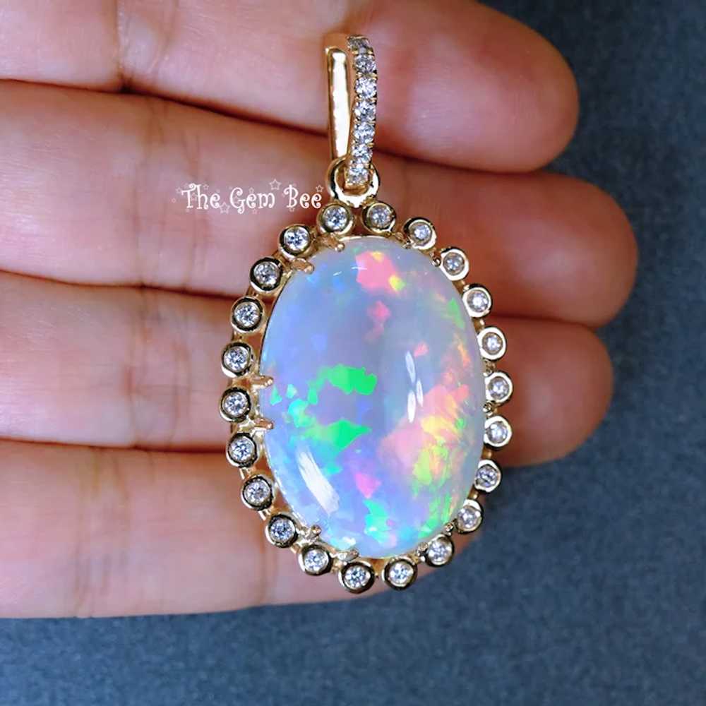 18k Solid Yellow Gold 26.81CT Oval Solid Opal 0.7… - image 7