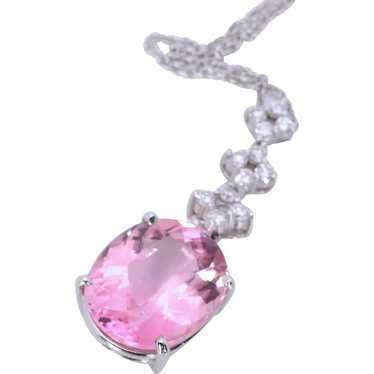 9CT Pink Tourmaline Diamond 14k Solid White Gold P